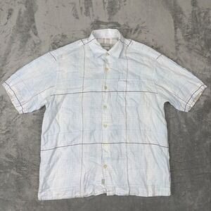 Tommy Bahama Relax Men's MEDIUM 100% Linen Shirt Blue Short Sleeve Button Up‎